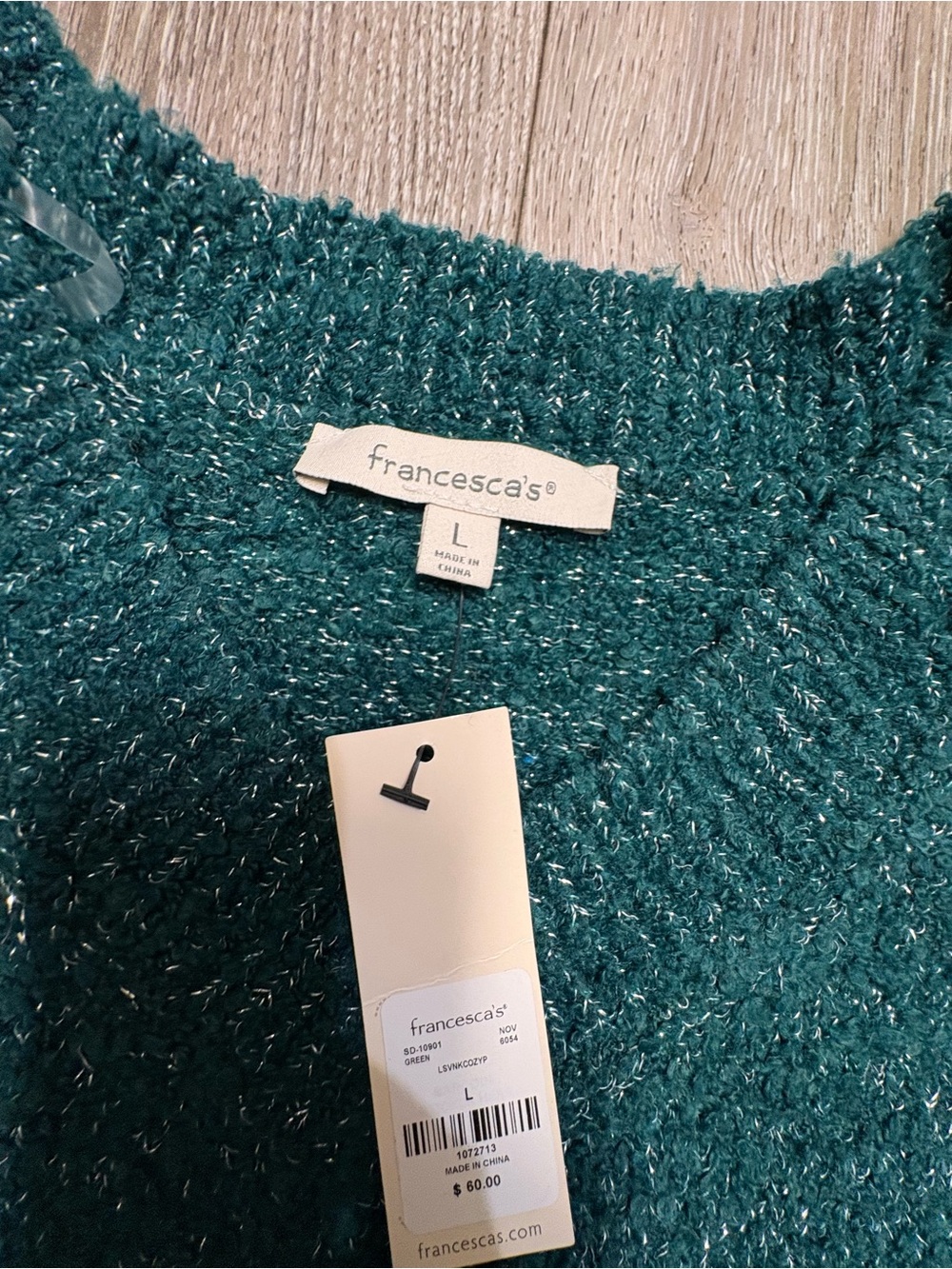 Francesca’s Cozy Teal V-Neck Women’s Sweater - Picture 9 of 10